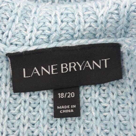 Lane Bryant Cable Knit Draped Cowl Cuffed Bell Sleeve Turquoise Sweater Sz 18/20 - Picture 3 of 13